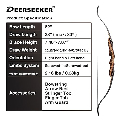 Deerseeker Archery 62" Takedown Recurve Bow Set for Adults & Youth with Right Hand & Left Handed Laminated Wooden Riser Bow Hunting Target Shooting