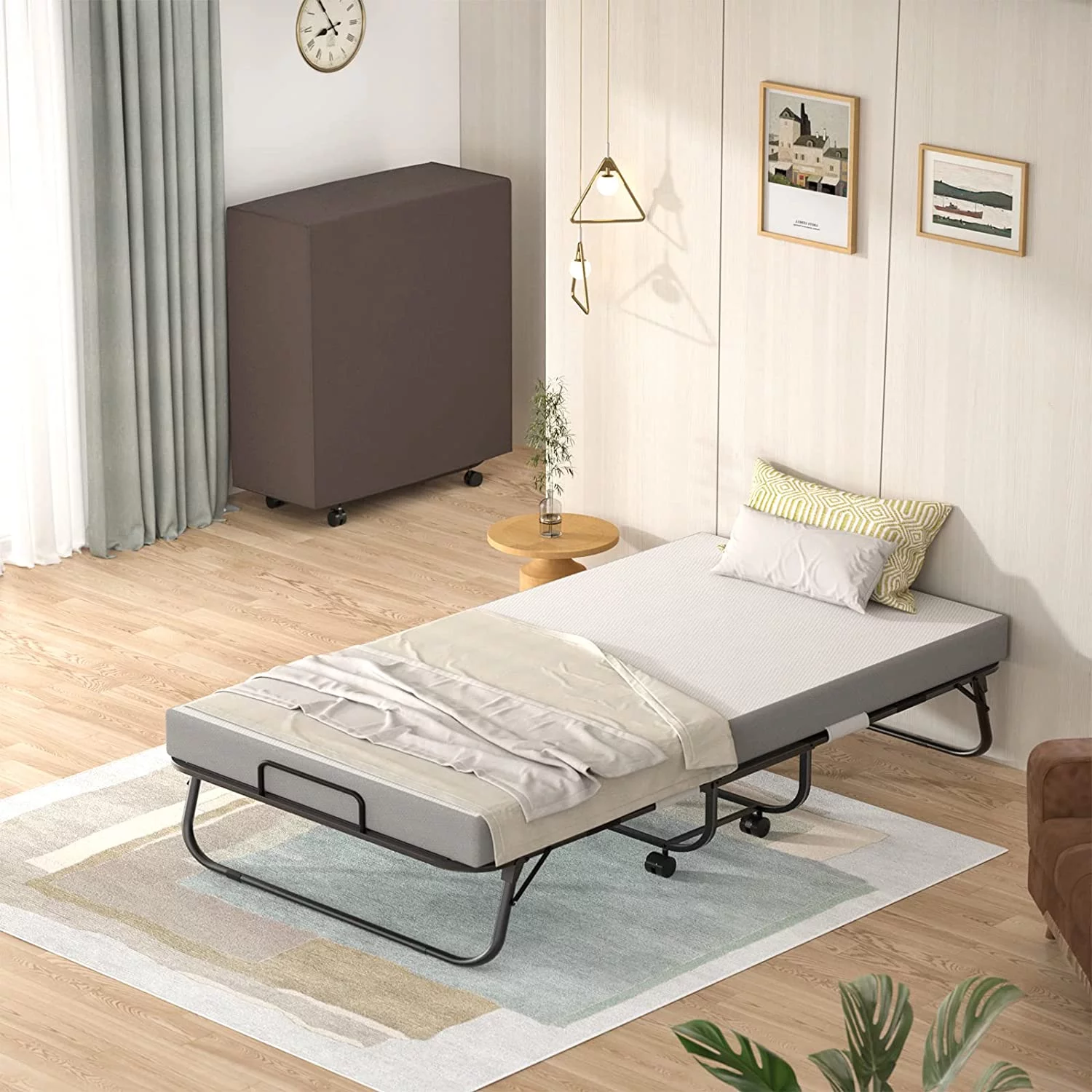 Homieasy Folding Bed with Mattress for Adults, 38 Inch Rollaway Bed with Memory Foam Mattress, Twin Size Foldable Guest Bed with Metal Frame
