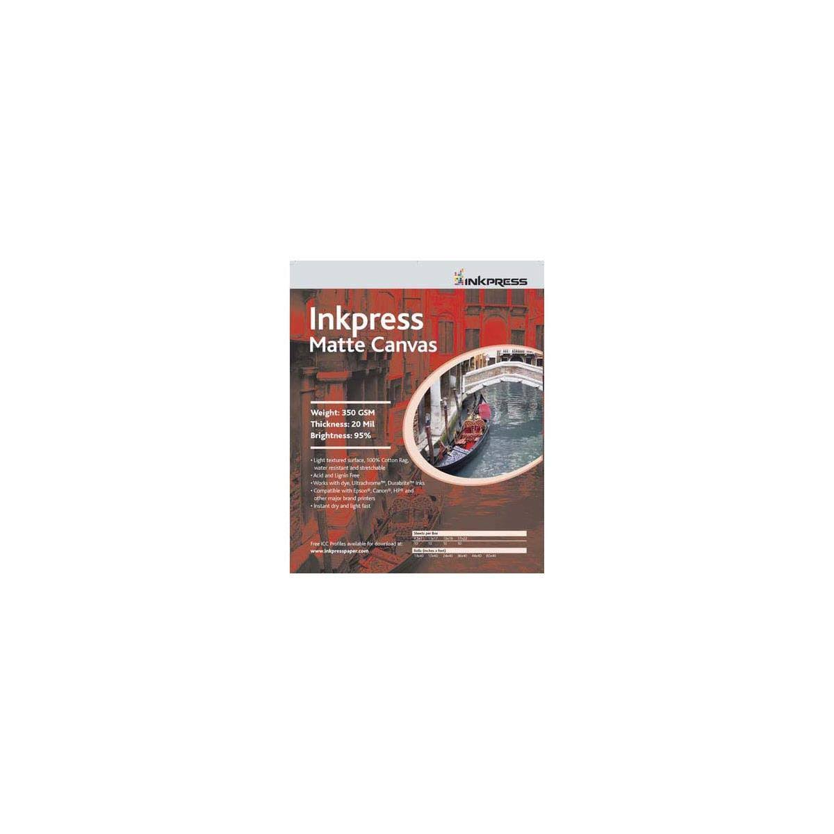 Inkpress Matte Canvas, Waterproof, Stretchable, Bright White Matte Inkjet Cloth, 20 mil, 350 gsm, 13x19 inch, 10 Sheets