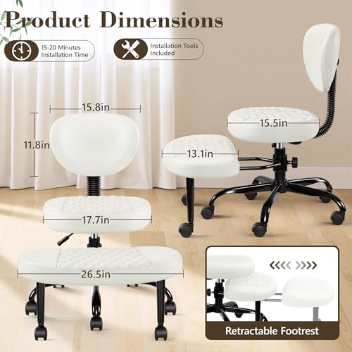 Ergonomic Cross Legged Office Chair with Wheels - Adjustable Height for Meditation, ADHD Desk & Yoga - Wide Criss Cross Design with Lumbar Support