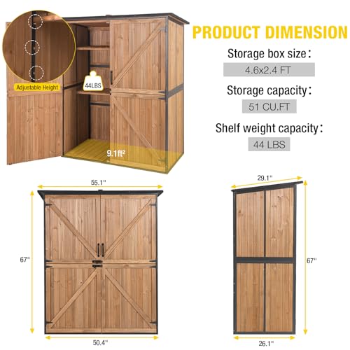 Aivituvin Outdoor Storage Shed Upgraded with Strong Metal Frame Garden Tool Shed Storage House Cabinet with Adjustable Shelfs and Wooden Floor 4.6 x