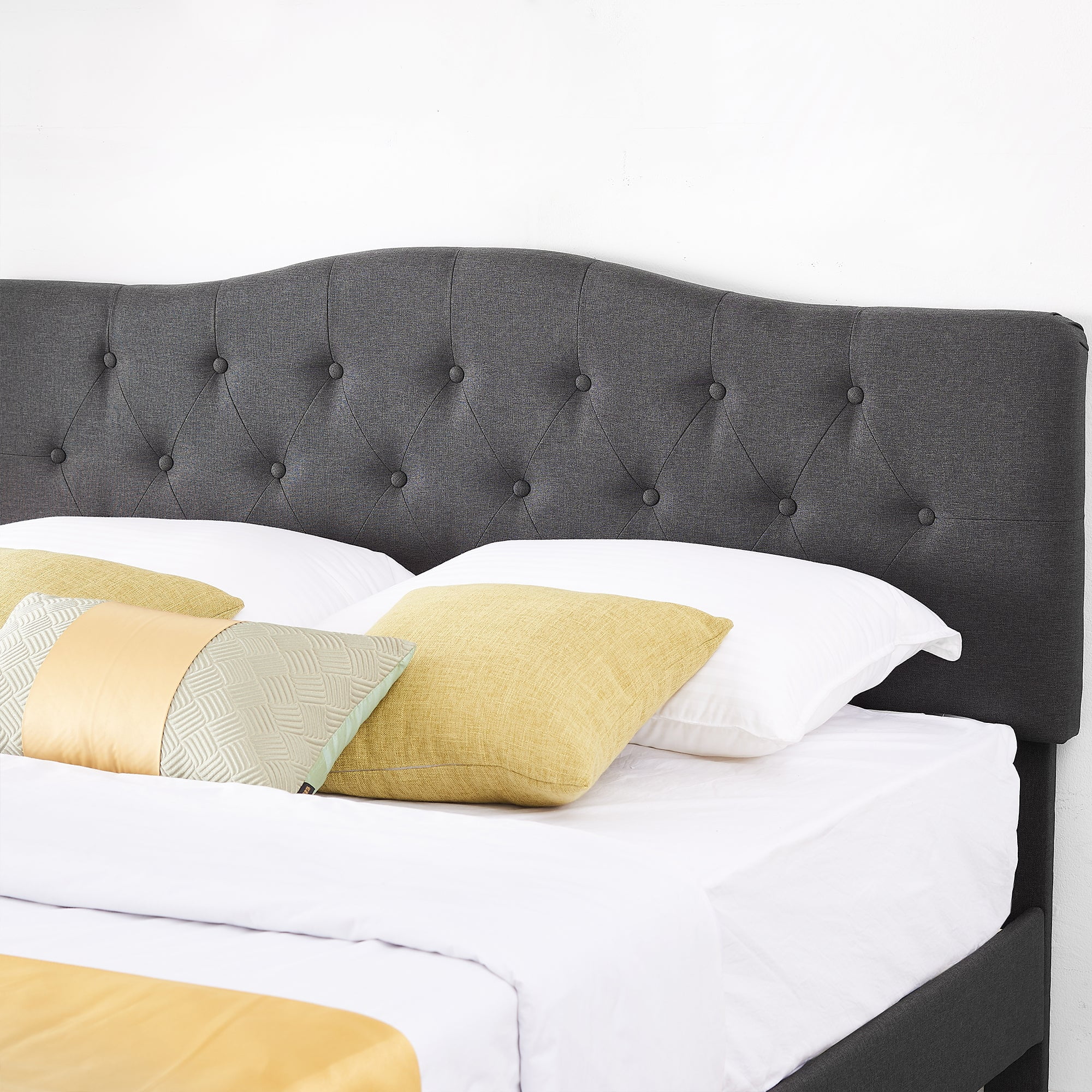 VECELO Queen Bed Frame Upholstered Platform Bed Frame with Diamond Tufted Adjustable Headboard, Wooden Slats Support, No Box Spring Needed, Gray