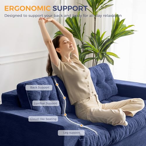 MAXYOYO 3 Seater Couch for Living Room, Boneless Couch with Tufted Cushion & Backrest, Upholstered Floor Sofa with Armrests, Sofa in A Box