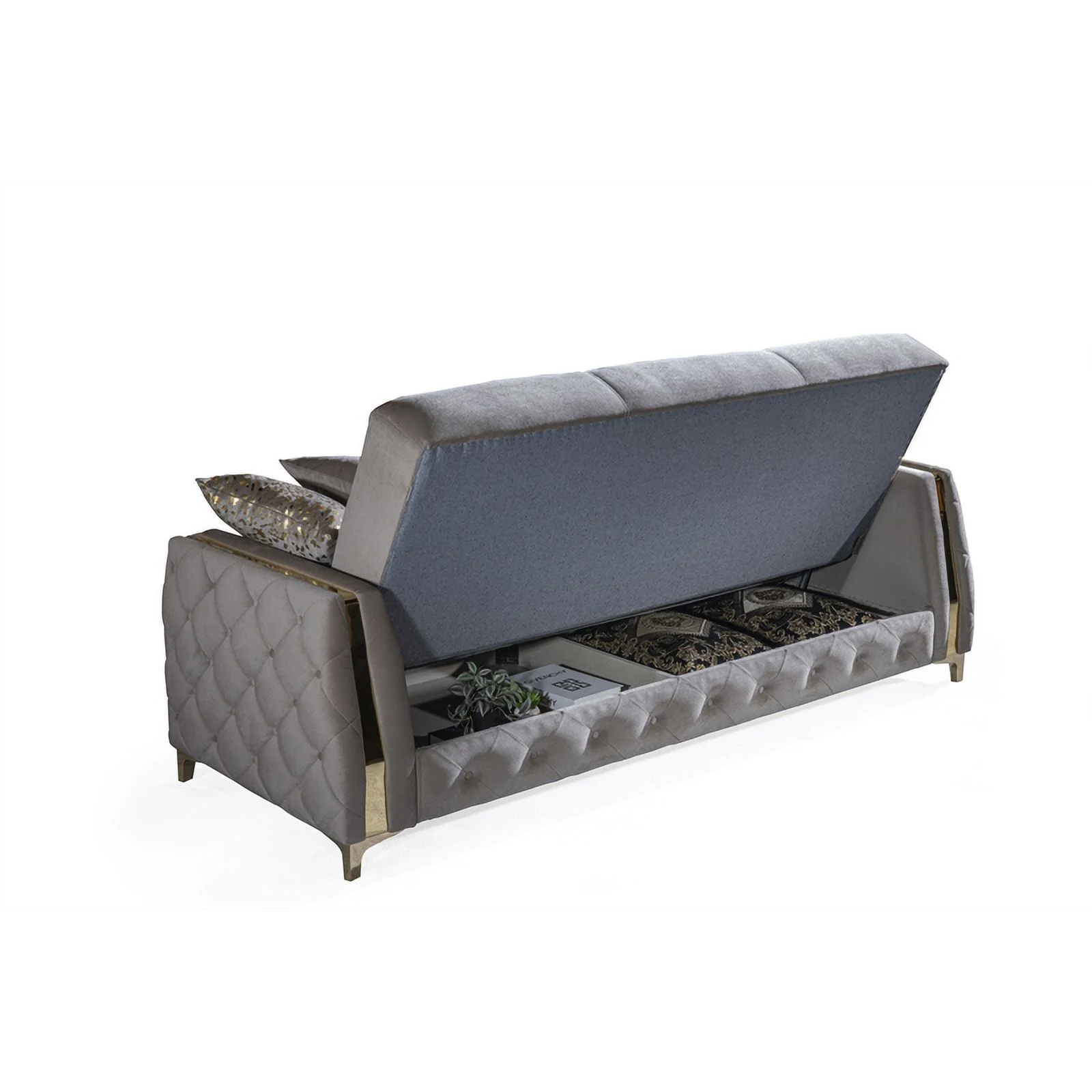 Lust Modern Style Sofa Made with Wood & Under-seat Storage in Taupe