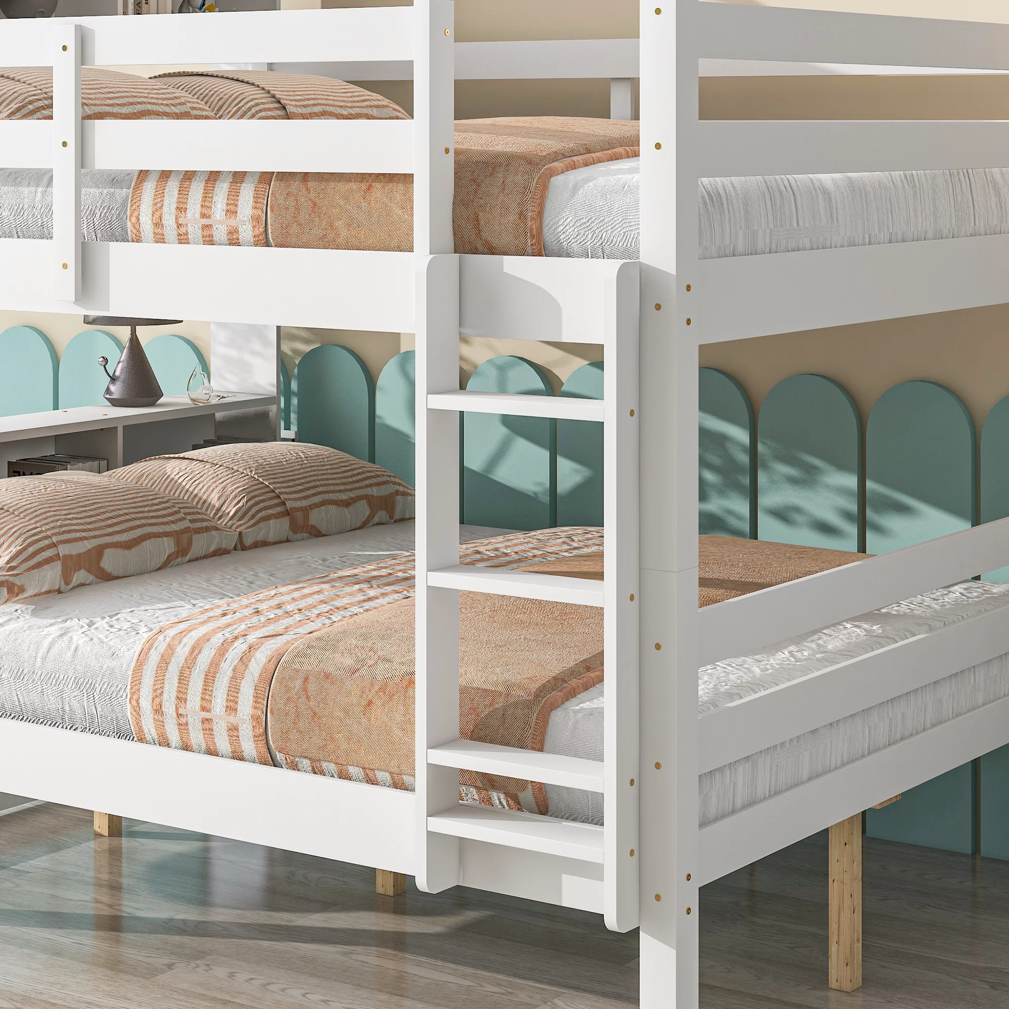 Sanmadrola Full Over Full Bunk Beds with Bookcase Headboard, Solid Wood Bed Frame with Safety Rail and Ladder, Kids/Teens Bedroom