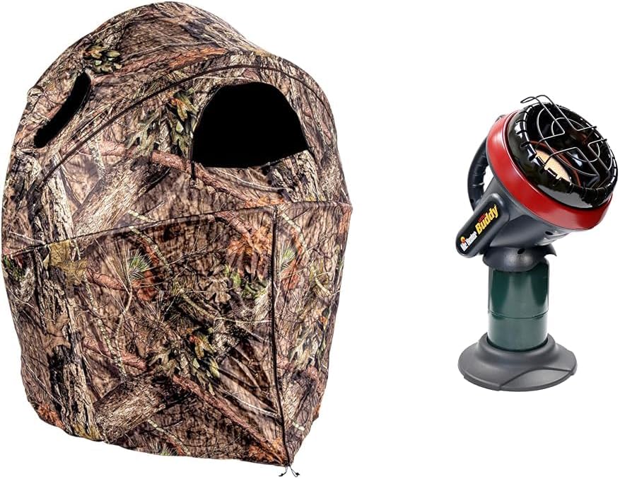 Ameristep Tent Chair Blind | 1-Person Hunting Blind in Mossy Oak Break-Up Country & Mr. Heater F215100 MH4B Little Buddy 3800-BTU Indoor Safe Propane