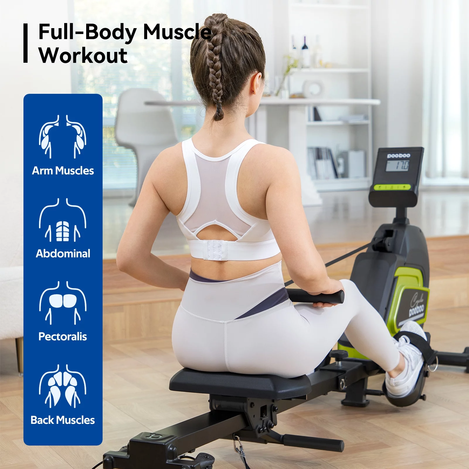 pooboo Rowing Machine Bluetooth 14 Levels Max 350 LBS Magnetic Rower with LCD Monitor, Tablet Holder, Upgraded Rowing Machines for Home use