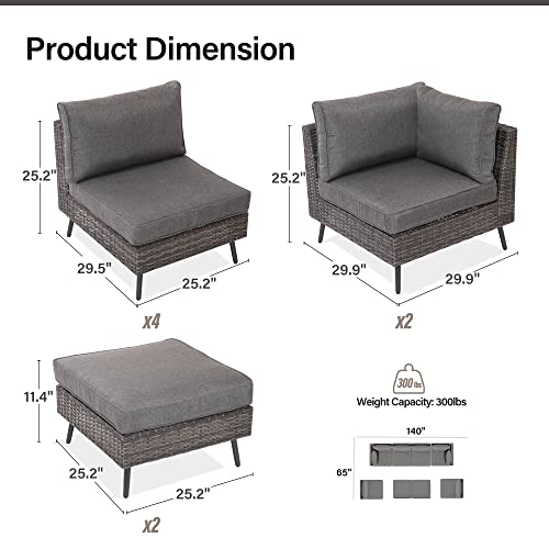 LAUSAINT HOME Outdoor Patio Furniture, 8 Piece Outdoor Sectional Sofa PE Rattan Wicker Patio Conversation Sets