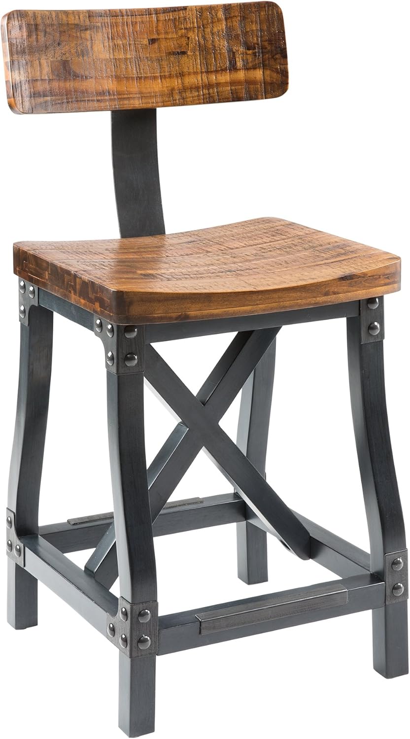 Ink+Ivy Lancaster Counter Stools, Contour Seat, Removable Backrest Modern Industrial Counter-Height Kitchen Chair, Solid Wood