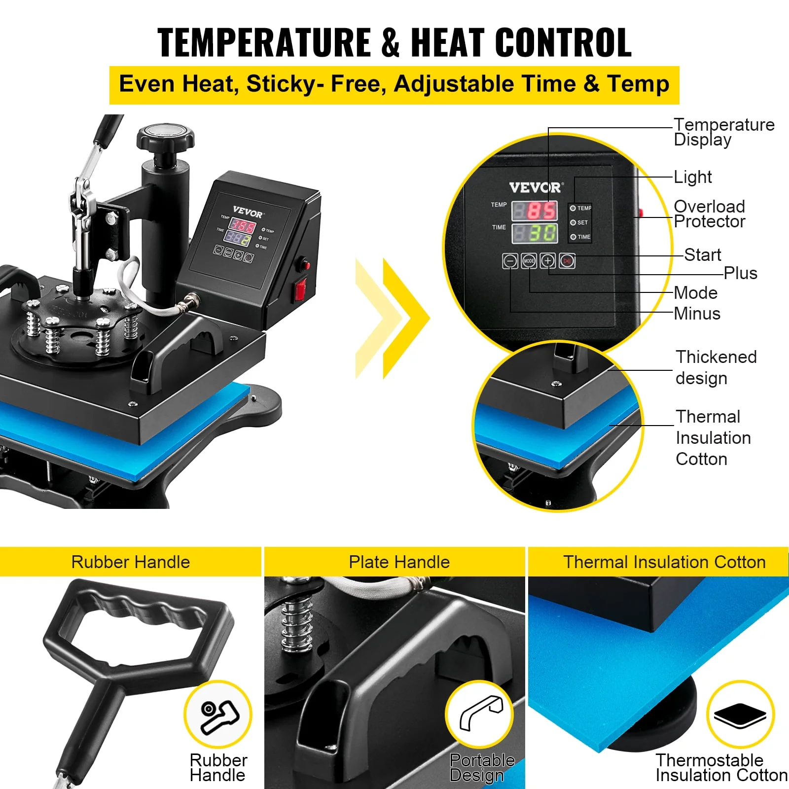 VEVOR 12X10 inch Heat Press Dual Digital Heat Press Machine 650W Swing Away Heat Press T-Shirt Sublimation Printer Transfer 360 Degree Rotation for