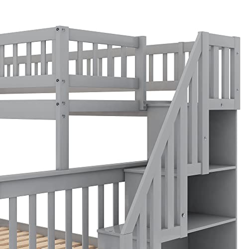 Harper & Bright Designs Stairway Twin Over Twin/Full Bunk Bed with Twin Size Trundle and Drawers