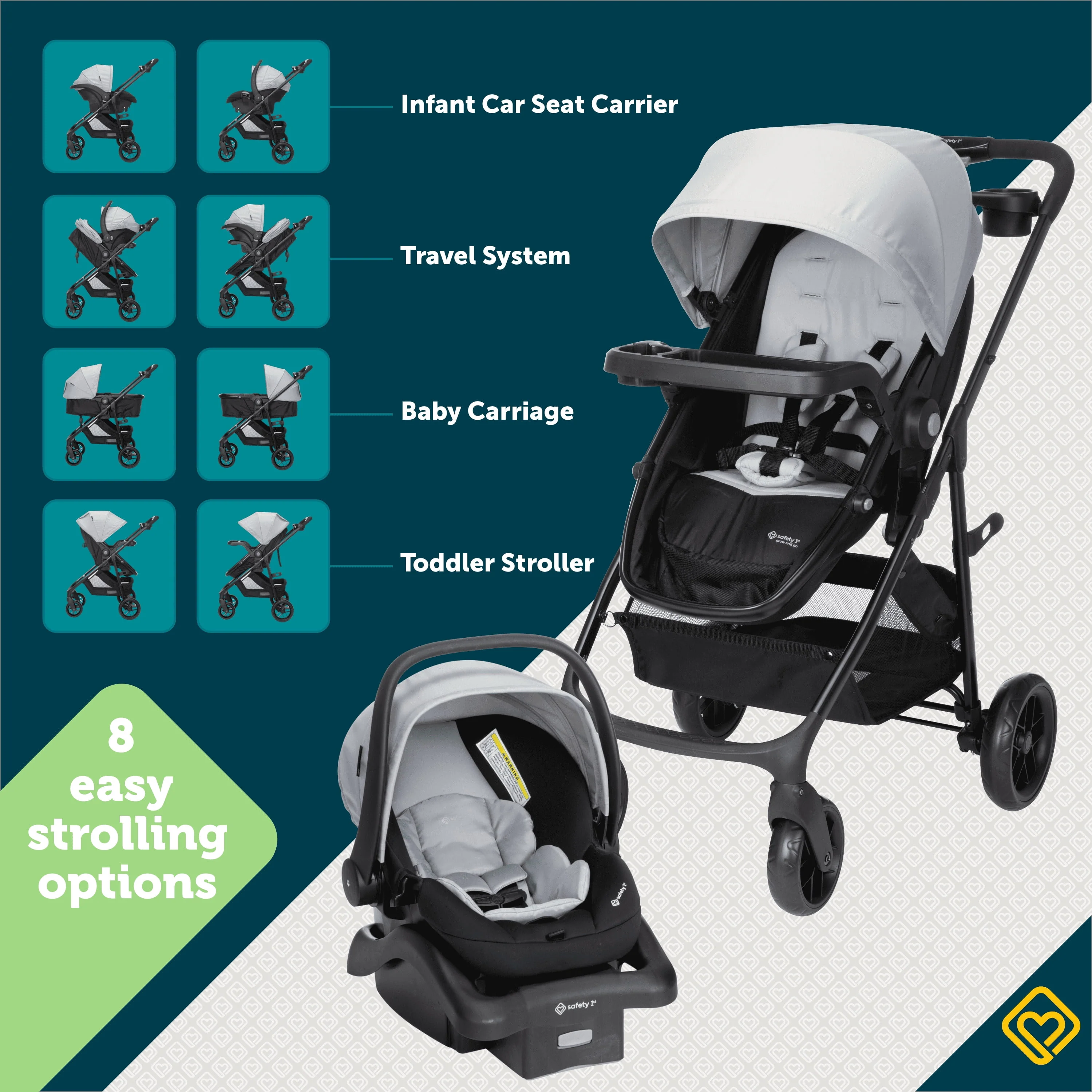 Safety 1st Grow and Go Sprint Modular Travel System Stroller with Rear-Facing Infant Car Seat, Whisper Grey