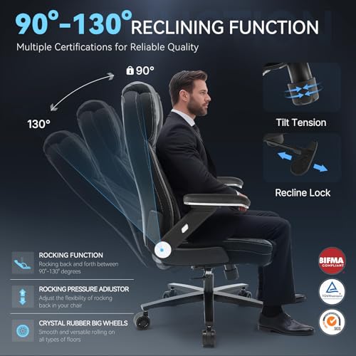 750lbs Big and Tall Office Chair,Heavy Duty Office Chairs,Executive Computer Desk Chair Work Chairs, Thick Padded Strong Metal Base Quiet Wheels