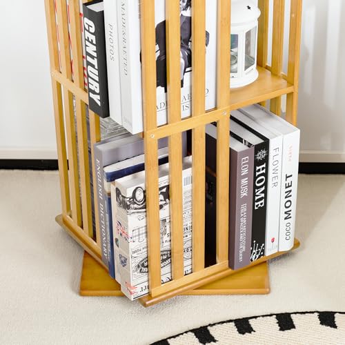 Rotating Bookshelf Tower, 360 Display Spinning Bookcase, Bamboo Bookshelf Floor Standing Storage Rack