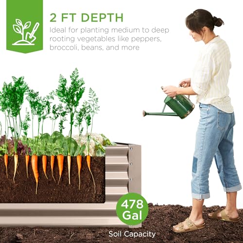 Best Choice Products 8x4x2ft Outdoor Metal Raised Garden Bed, Deep Root Planter Box for Vegetables, Flowers, Herbs