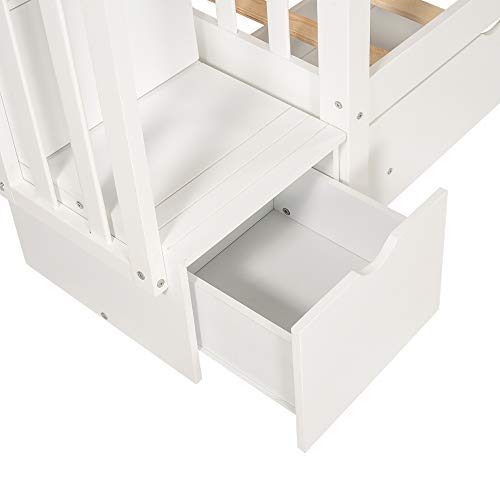 Harper & Bright Designs Stairway Twin Over Twin/Full Bunk Bed with Twin Size Trundle and Drawers