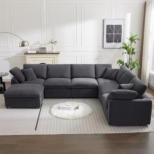 Cloud Couch Modular Sectional Sofa Modern Oversized Couches with Ottoman 7 Seater L-Shaped Sofas Comfy Couches for Living Room Spacious Space
