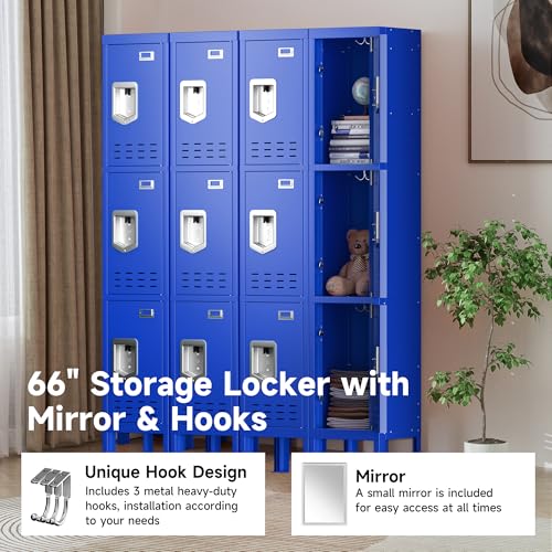 Locker Metal Storage Cabinet, Steel Office Storage Lockable Lockers for Employees Kids School Gym Home Garage Locker with Mirror & Hooks (5 Doors