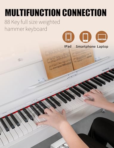 88 Key Weighted Digital Piano - Wooden Desk Electric Piano Transforms Between Desk and Vanity - Progressive Hammer-Action Keyboard