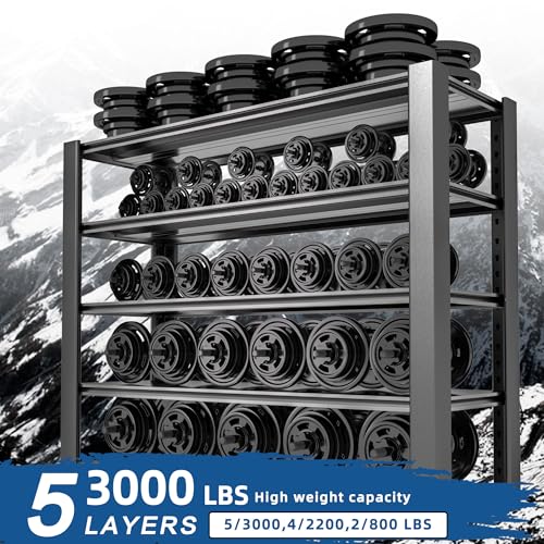 76.6" H Heavy Duty Garage Shelving Unit, 60" W Adjustable Metal Storage Rack, 5-Tier Metal Shelves, 24" D Industrial Shelving for Garage, Basement