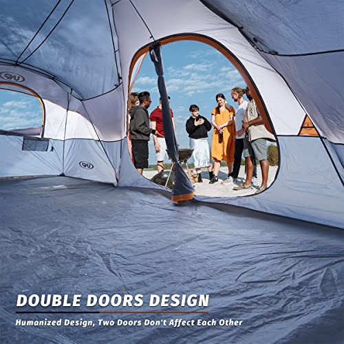 UNP Camping Tent 10-Person-Family Tents, Parties, Music Festival Tent, Big, Easy Up, 5 Large Mesh Windows, Double Layer, 2 Room, Waterproof