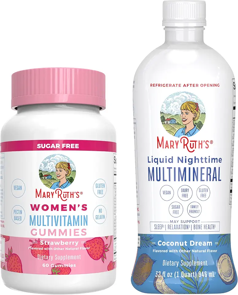 MaryRuth's Multivitamin Gummies for Women (Strawberry) & Liquid Nighttime Multimineral (Coconut