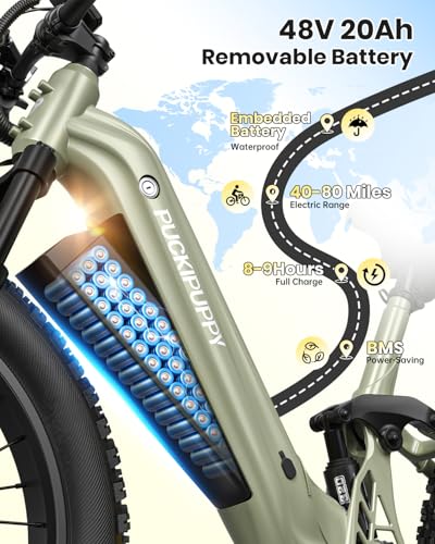 Electric Bike for Adults 960W, 48V 20AH Battery Electric Bicycles, 26" x 4" Fat Tire Full Suspension Step-Thru Ebike, 28MPH Electric Mountain Bike
