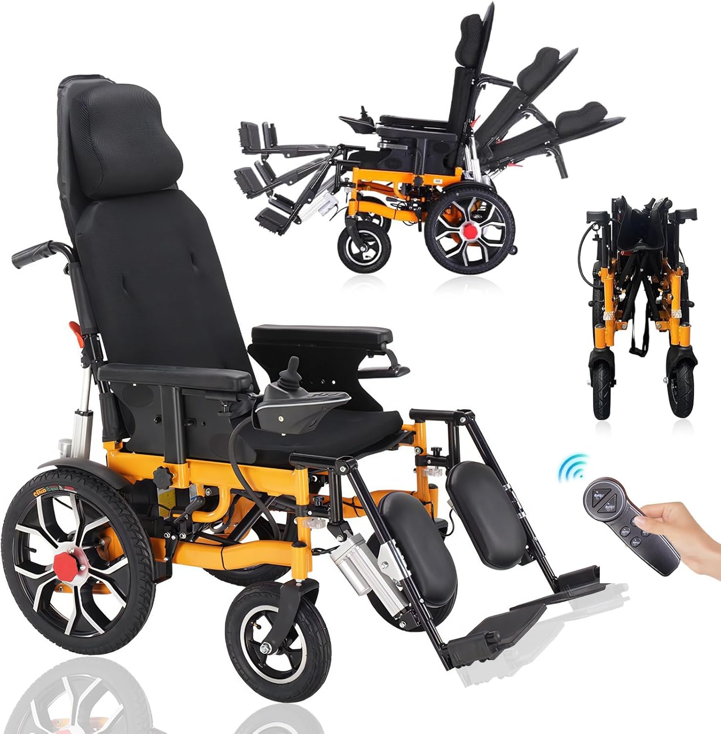 Reclining Foldable Electric Wheelchairs for Adults - Portable All Terrain Motorized Wheelchair w/Adjustable Backrest and Pedal, 500W Motor
