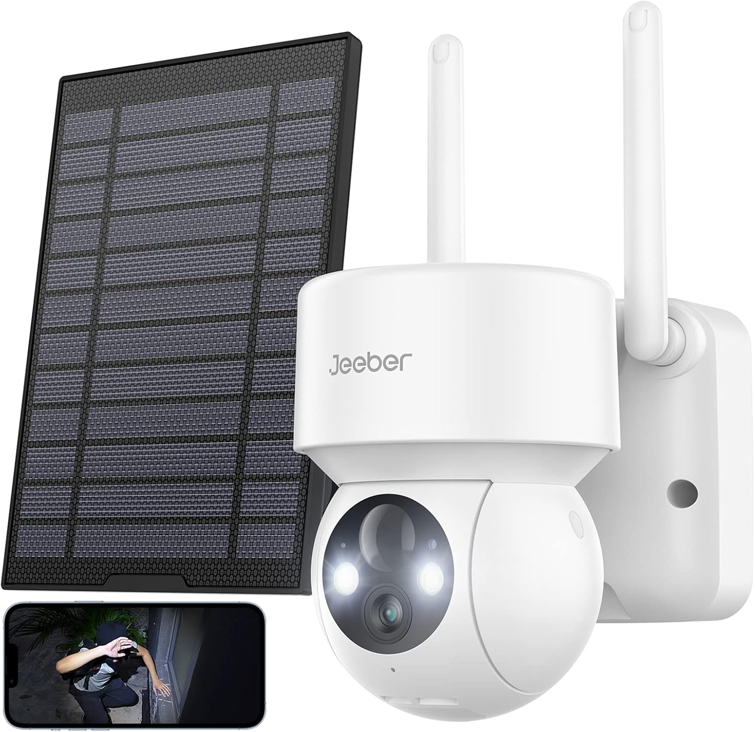 Solar Security Camera Outdoor Wireless WiFi with Spotlight and Siren, 360° PTZ Camera