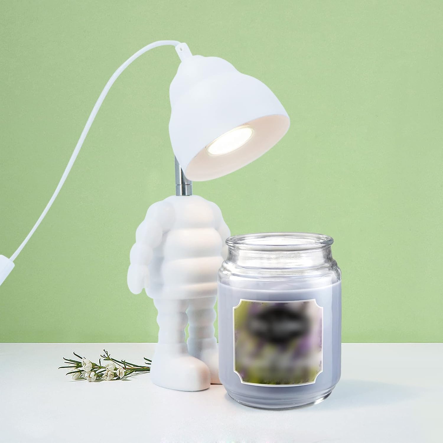 Candle Warmer Table Lamp, No Flame Electric Candle Wax Melting Lamp with 2 Bulbs, Angle Adjustable Top Down Candle Jar Melter for Large Size Yankee