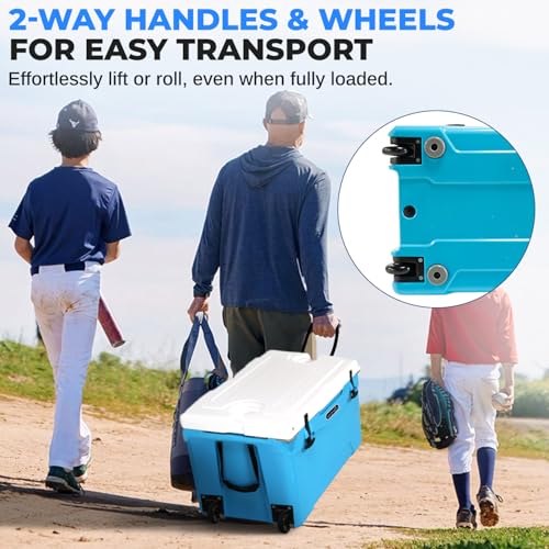 SereneLife Ultra-Tough 45 Quart Rotomolded Cooler Box with Wheels, Holds Upto 56 Cans, Keeps Ice Up to 5 Days