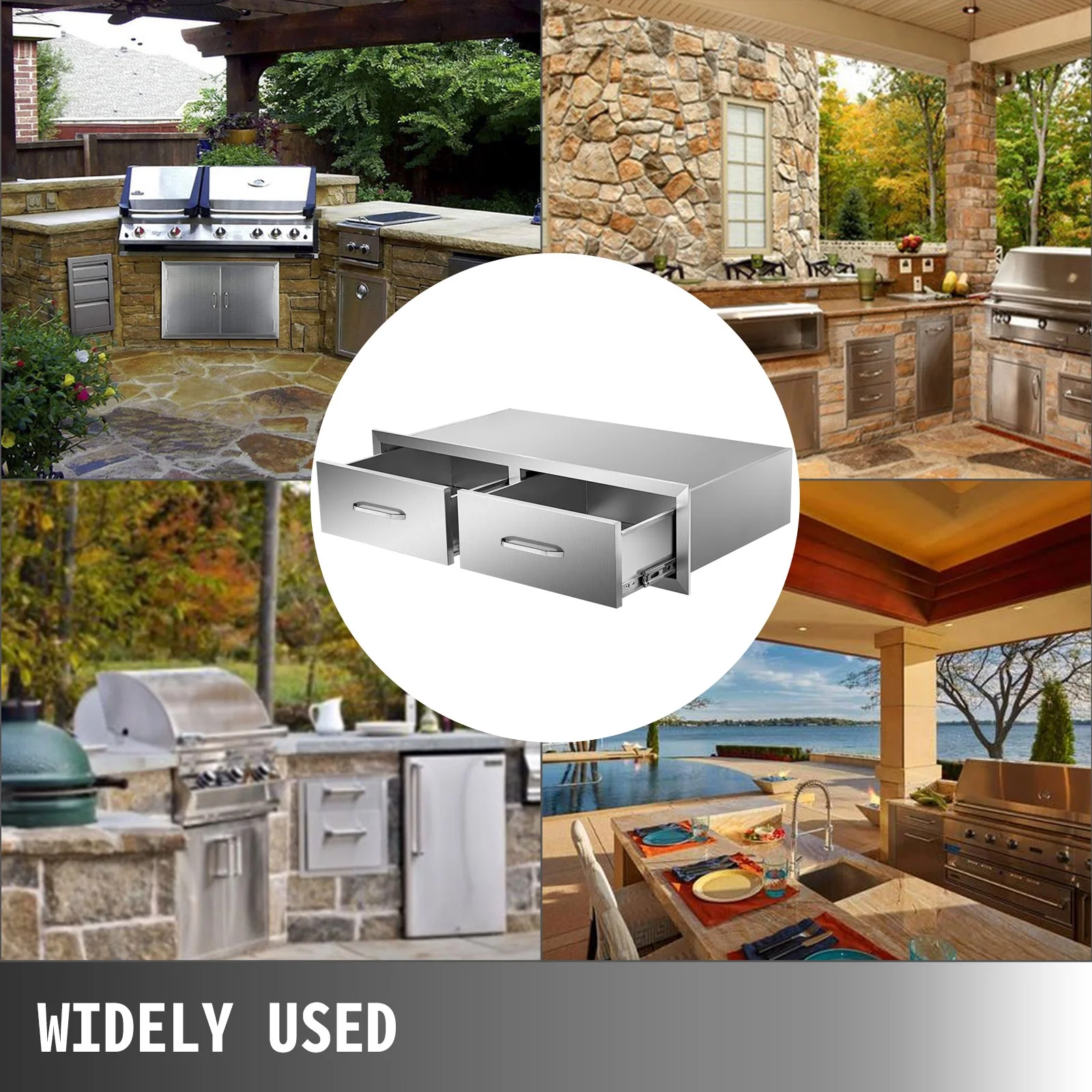 VEVOR Outdoor Kitchen Drawers 30"Wx10"Hx20"D, Horizontal Double Access BBQ Drawers with Stainless Steel Handle