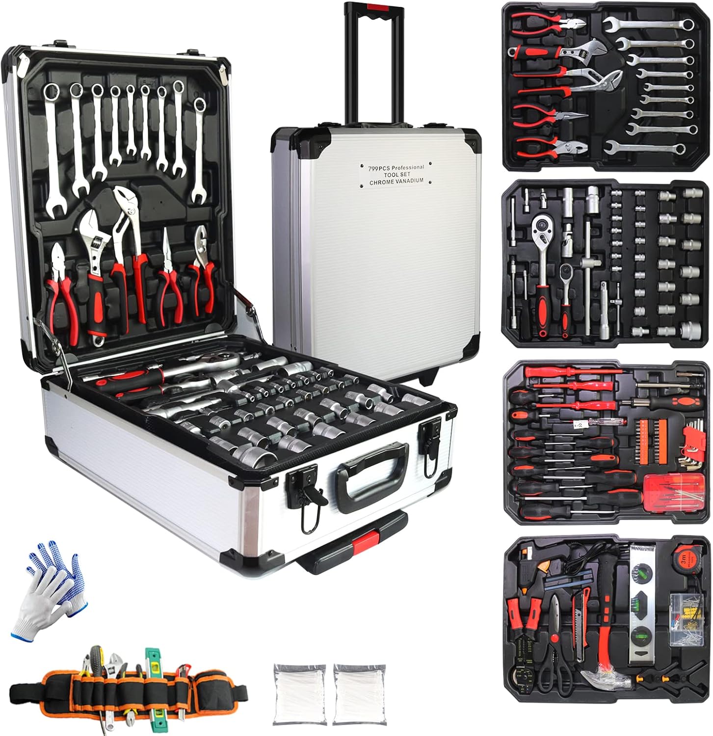 Tool Set with Tool Box, Household Tool Kit, General Home/Auto Repair Tool Set, Storage Case Socket Wrench Sets for Home Maintenance