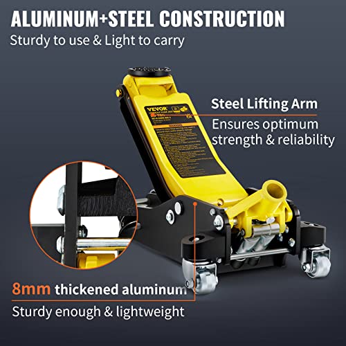 VEVOR 3 Ton Low Profile , Aluminum and Steel Racing Floor Jack with Dual Pistons Quick Lift Pump for Sport Utility Vehicle