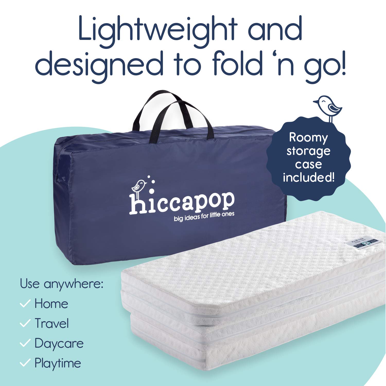 hiccapop Tri-Fold Travel Mattress [Exclusively Fits 4moms Breeze GO Portable Travel Playard & Breeze Plus Playard ONLY] | Dual Sided w/Firm Side (for