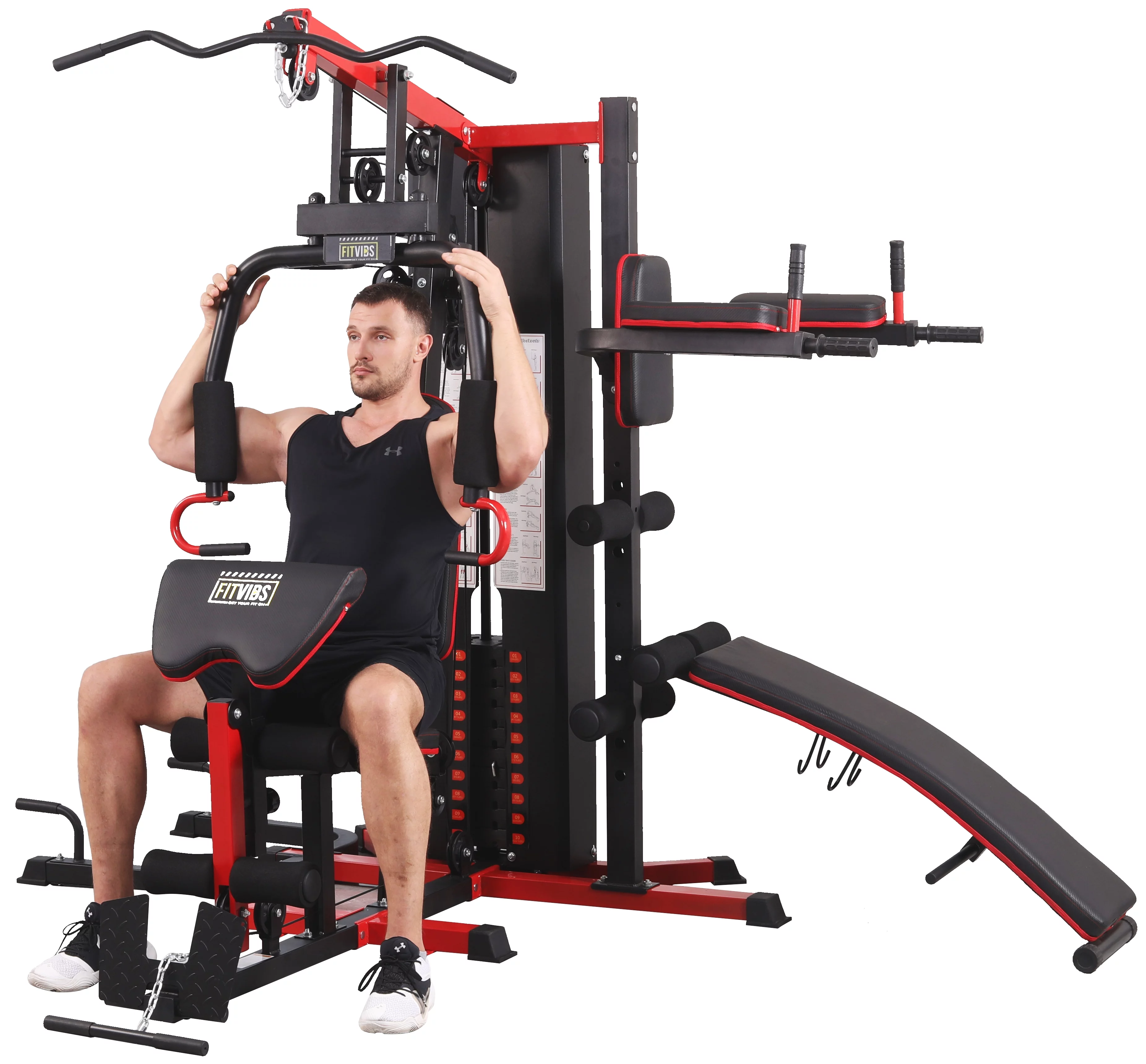 Fitvids LX750 Home Gym System Workout Station with 330 Lbs of Resistance, 122.5 Lbs Weight Stack, One Station