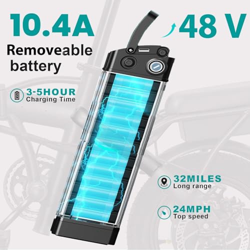 Folding Electric Bike for Adults and Teens, 560W Motor 24MPH Compact Commuter Ebike, 32 Miles Range, 48V 10Ah Battery, 3-Level Pedal Assist