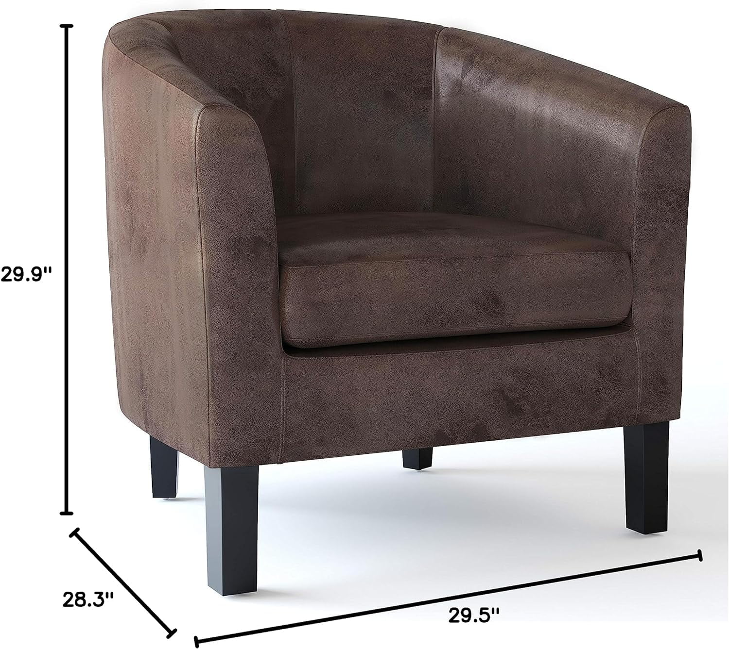 Austin 30 Inch Wide Contemporary Tub Chair In Faux Air Leather In Distressed Brown, With High Density Foam, SOLID WOOD Legs, Simple Assembly