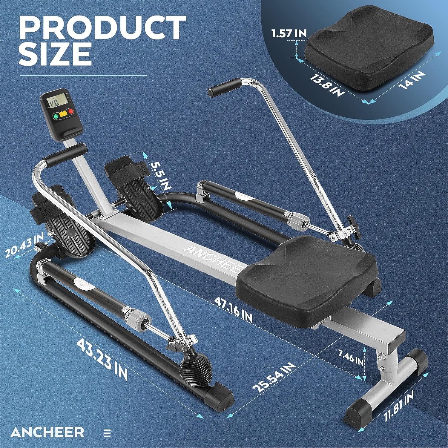 Rowing Machine,Hydraulic Machine Rower with 12 Level Adjustable Resistance and LCD Monitor