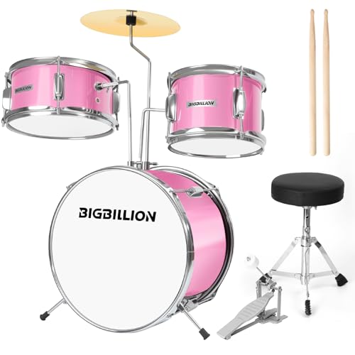 Drum Set for Kids, 3-Piece 14'' Beginner Kids Drum Kit Junior Drum Set with Bass Tom Snare Drum with Adjustable Throne, Cymbal, Pedal