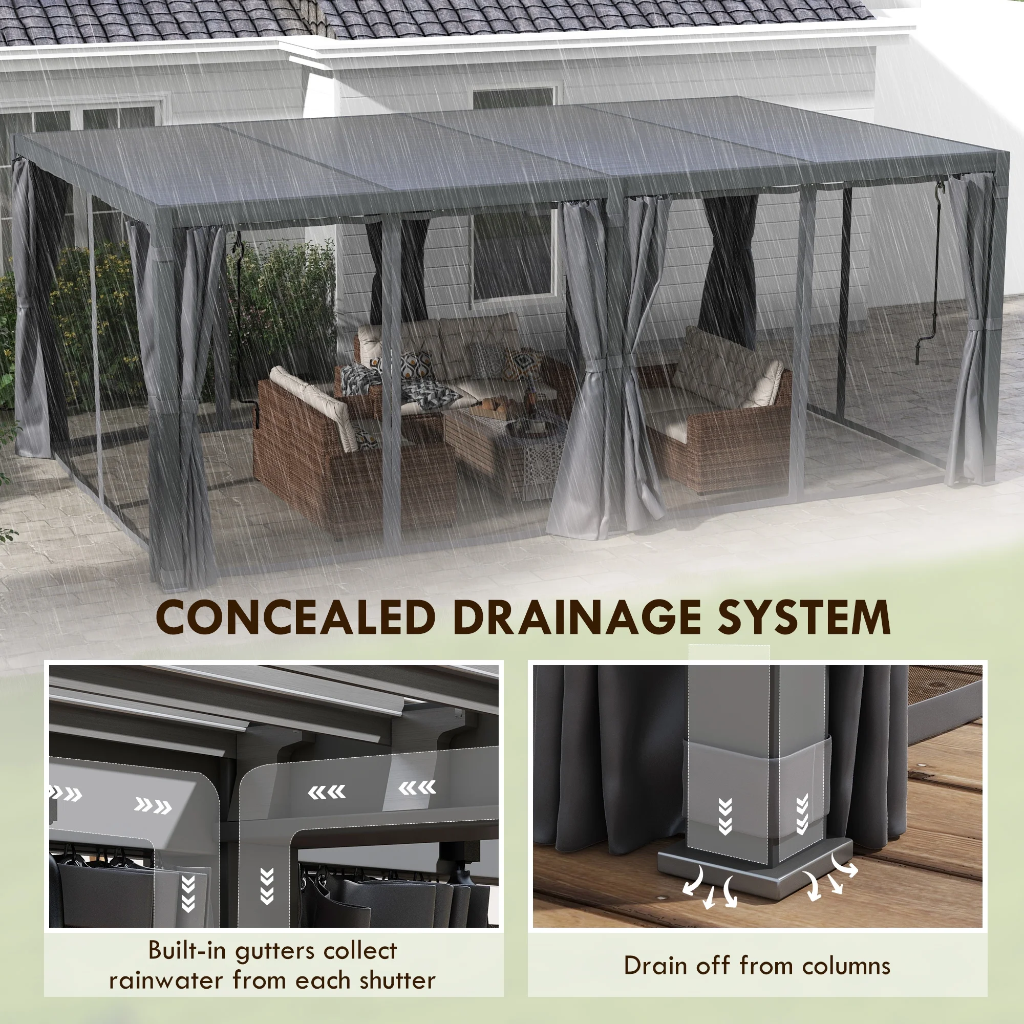 Outsunny 12'x19' Aluminum Pergola with Adjustable Louvered Roof, Dark Gray