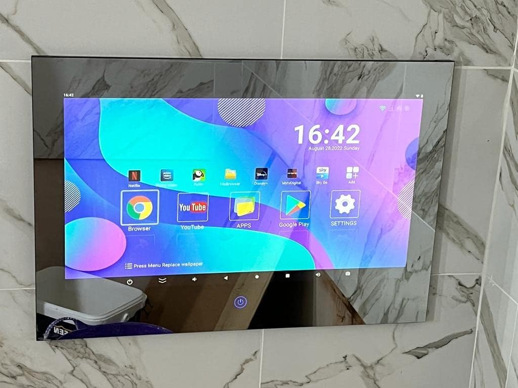 Haocrown 21.5 inch Bathroom TV Touchscreen IP66 Waterproof Smart Mirror TV for Bathroom with Android 11.0 System & 500 High-Brightness Built-in