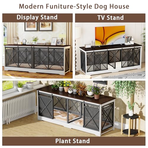 COZPAW 78 Inch Double Dog Crate Furniture, Extra Large Dog Kennel Indoor for Medium Large 2 Dogs