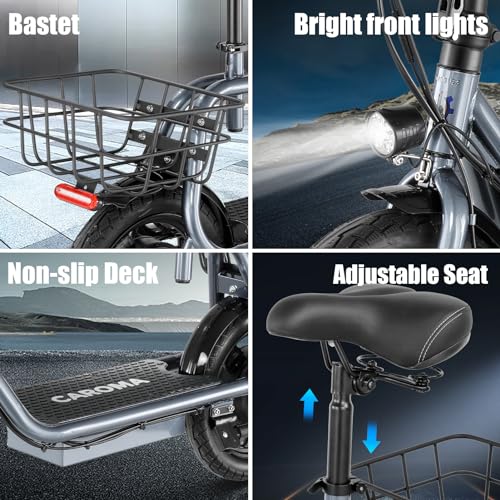 Caroma 500W/800W/1200W Electric Scooter with Seat, 14" Fat Tire Electric Scooter Adults, Max 15/25/30Miles Ranges, Top Speed 20mph