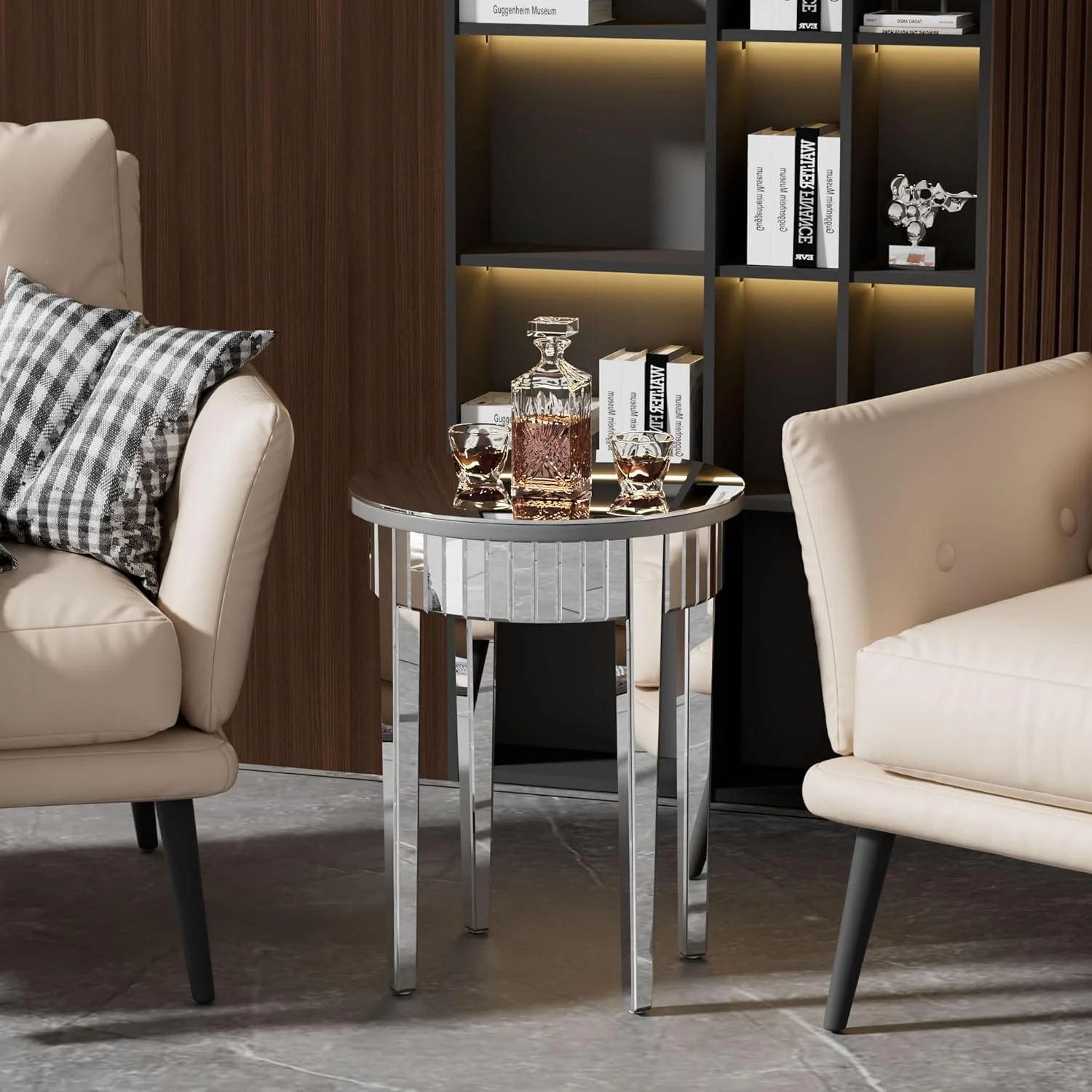 NLIBOOMLife Round Mirrored End Table  17.7 inches Circle Sofa  with Beveled Glass Silver Mirror Edge  Tall Decorative Nightstand Modern Accent Desk
