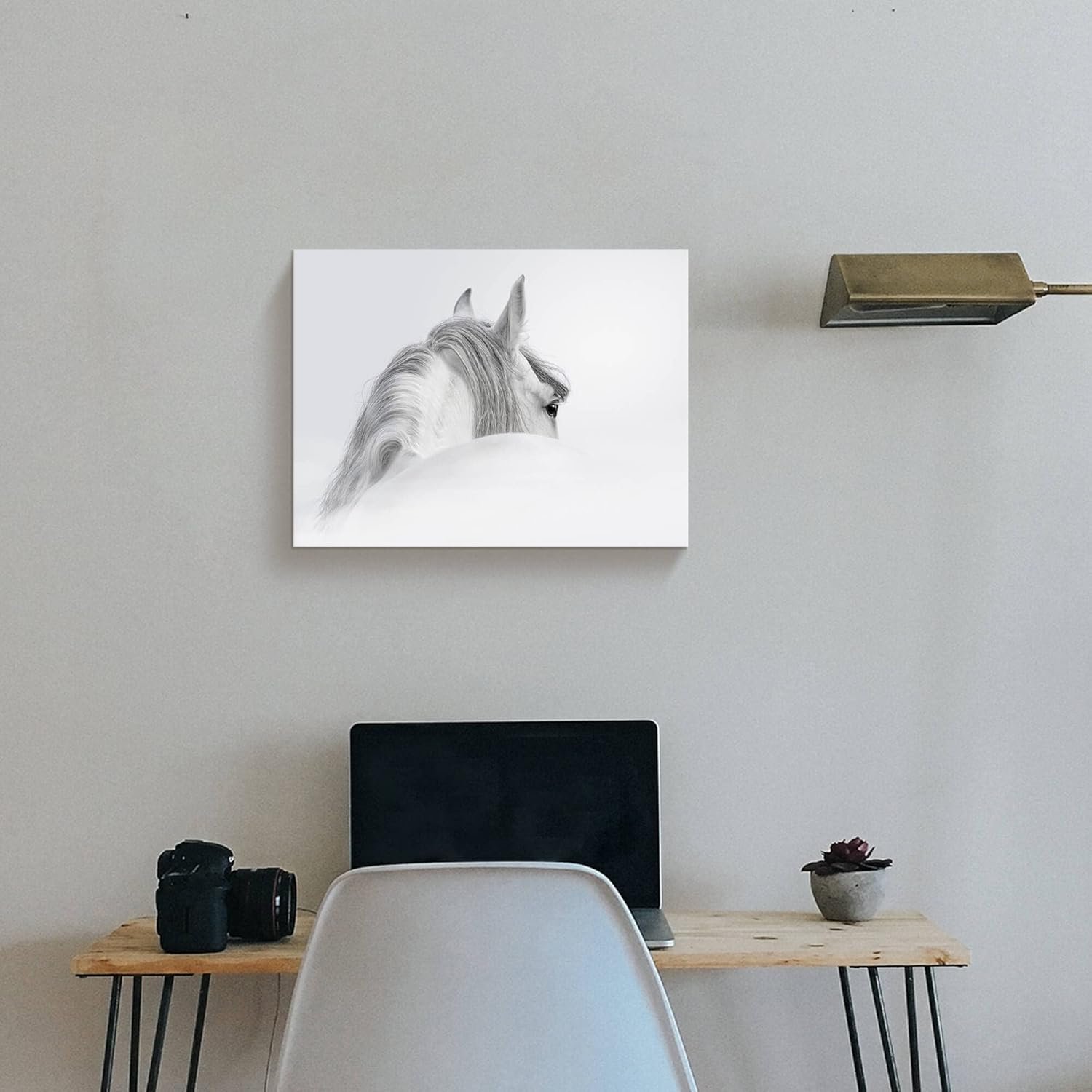 Bedroom Horse Canvas Wall Art: White Pony Picture Equestrian Print Large Modern Animal Portrait Artwork Contemporary Wildlife Painting for Bathroom
