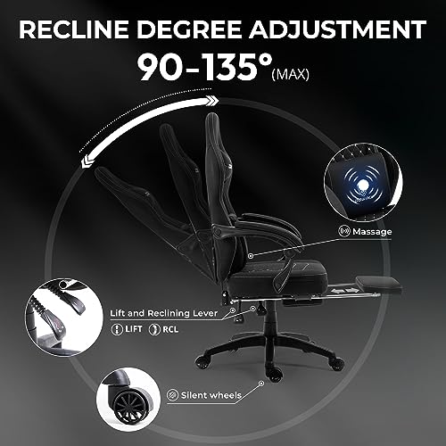 Dowinx Gaming Chair Breathable Fabric Computer Chair with Pocket Spring Cushion, Comfortable Office Chair with Gel Pad and Storage Bag