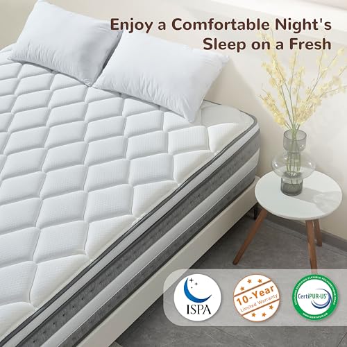 Queen Mattress, 14 Inch Hybrid Mattresses in a Box, Individually Wrapped Pocket Coils for Isolate Motion, Gel Memory Foam, Medium Firm Support