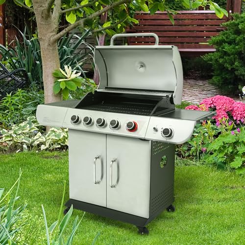 Royal Gourmet SG5002 5 Burner Propane Gas Grill with Side Burner & Sear Burner, Stainless Steel Gas Grill with 61