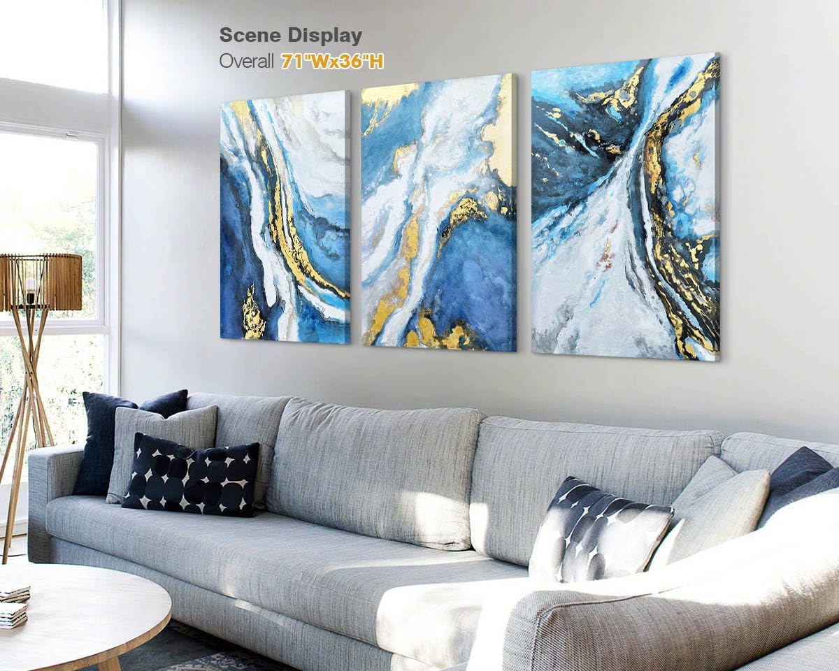Wall Art Bedroom Gold Wall Decor Abstract Pictures for Living Room Wall Decoration Blue Paintings Large Canvas Art Framed Artwork Decor for Office
